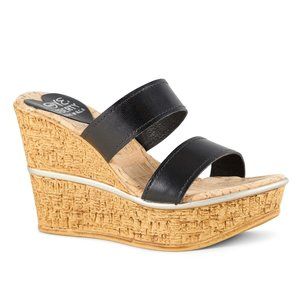 Love & Liberty Black Double-Banded 4" Heel Platform Wedge Sandals Memory Foam